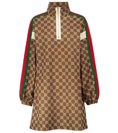 Gucci Gg-print Web-stripe Piqué-jersey Mini Dress In Multicolor