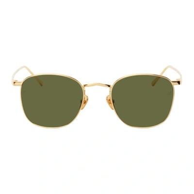 Linda Farrow Simon Square-frame 22ct Yellow Gold-plated Titanium Sunglasses In Gold/ Green