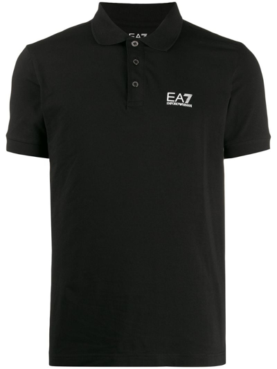 Ea7 Embroidered-logo Polo Shirt In Blue,silver