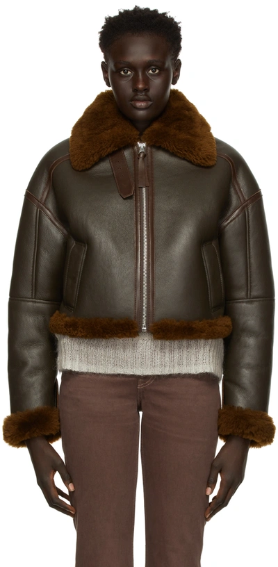 Acne Studios Lete Genuine Shearling Trim Crop Leather Jacket In