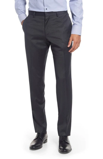 Hugo Boss Genius Slim Fit Flat Front Wool Dress Pants In Black