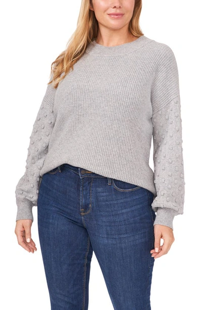 Cece Bobble Sleeve Cotton Blend Sweater In Silver
