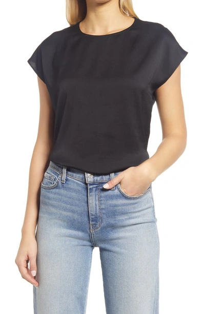 Halogenr Cap Sleeve Satin Blouse In Black