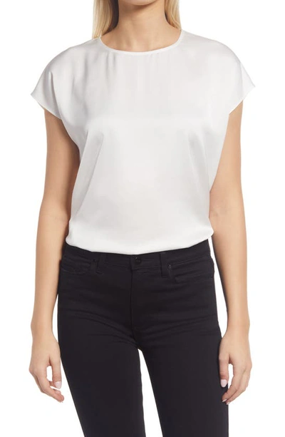 Halogenr Cap Sleeve Satin Blouse In Ivory Cloud
