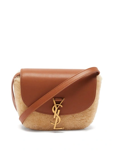 Saint Laurent Small Kaia Leather & Genuine Shearling Crossbody Bag In Natural Beige/brick