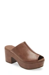 Chocolat Blu Platform Slide Sandal In Dark Brown Leather