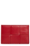 Bottega Veneta Intrecciato Leather Card Case In Dark Red Gold