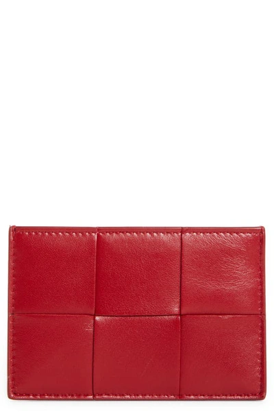Bottega Veneta Intrecciato Leather Card Case In Dark Red Gold