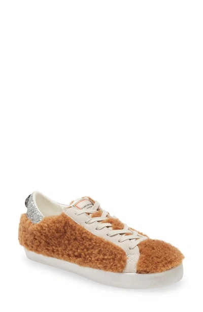 Kurt Geiger Womens Camel Lexi Eagle-emblem Faux-shearling Trainers 6 In Pastel Brown