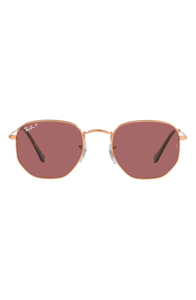 Ray Ban 51mm Polarized Geometric Sunglasses In Rose Gold/ Polar Purple