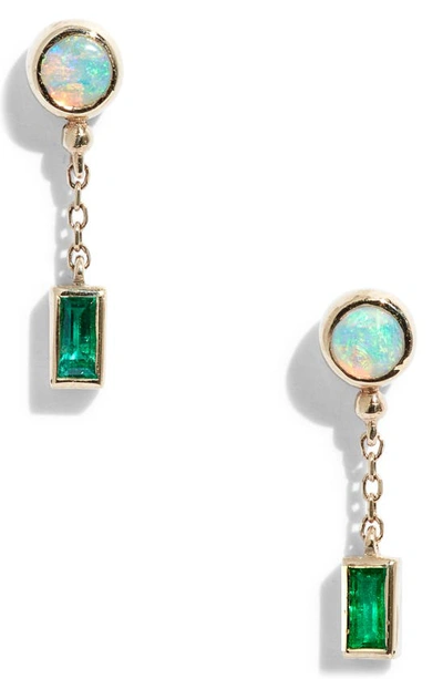 Anzie Classique Opal & Emerald Drop Earrings In White Green