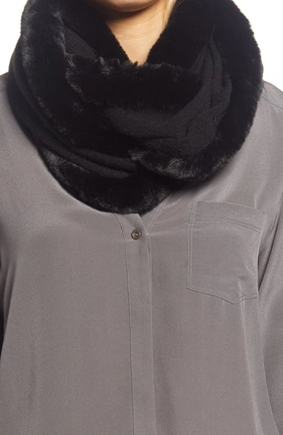 La Fiorentina Faux Fur Trim Infinity Scarf In Black