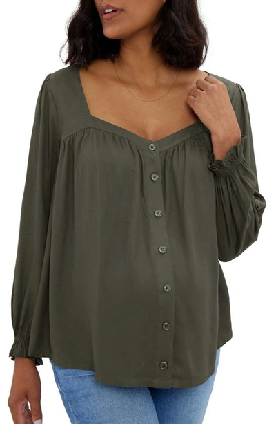 Ingrid & Isabelr Ingird & Isabel® Button Front Maternity Blouse In Olive