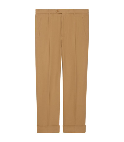 Gucci Cotton Ankle Pant With Web In Beige