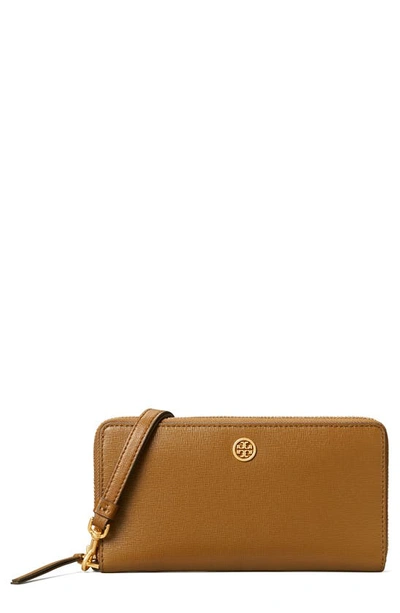 Tory Burch Robinson Continental Leather Wallet In Bistro Brown