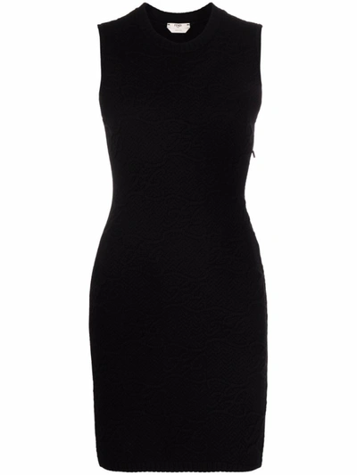 Fendi Jet-black Round Neck Sleeveless Mini Dress