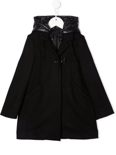 Fay Kids' Hooded Single-breasted Coat In Black
