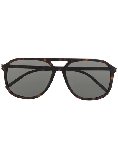 Saint Laurent Tortoiseshell-effect Pilot-frame Sunglasses In Brown