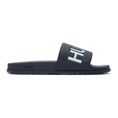 Hugo Navy Plastic Match Slide Sandals