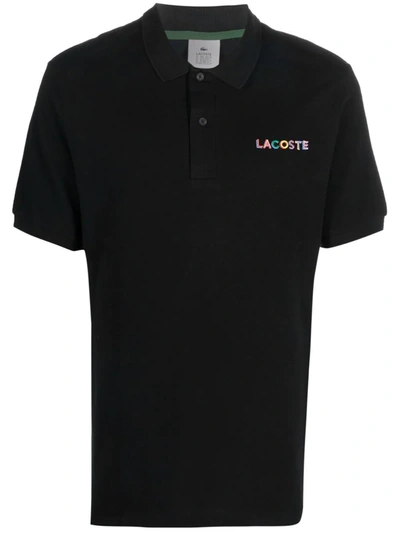 Lacoste Graphic Text Logo Polo In Black