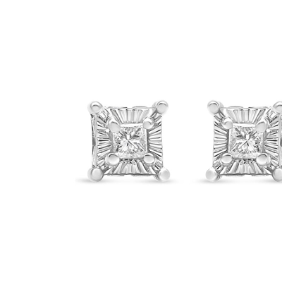 Haus Of Brilliance .925 Sterling Silver 1/4 Cttw Miracle Set Princess-cut Diamond Solitaire Stud Earrings With Hidden H In White