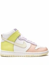 Nike Dunk High Leather Sneakers In White/ Cashmere/ Lemon Twist