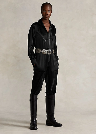 Polo Ralph Lauren Satin Flight Jumpsuit In Polo Black