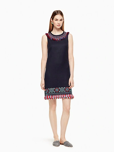 Kate Spade Embroidered Tassel Dress In Rich Navy