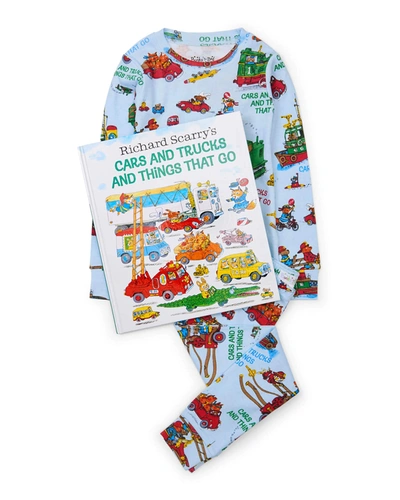 Books To Bed Kids' Cars And Trucks And Things That Go Fitted Two-piece Pajamas & Book Set In Blue