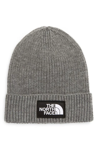 The North Face Kids' Boy's Box Logo Ribbed Beanie In Tnfmediumgryhtr