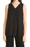 Eileen Fisher Silk Georgette Crepe V-neck Tank In Black