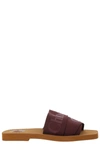 Chloé Purple Canvas Woody Flat Sandals In Brown