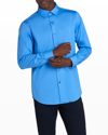 Bugatchi Marbled Print Cotton Long-sleeve Comfort Stretch Shirt In Airblue