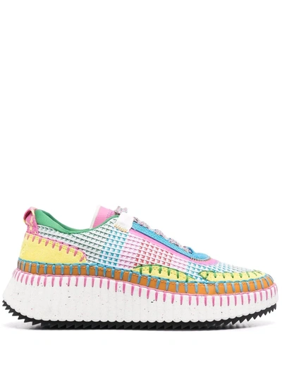Chloé Nama Sneakers In Multicolor Leather And Fabric In Or