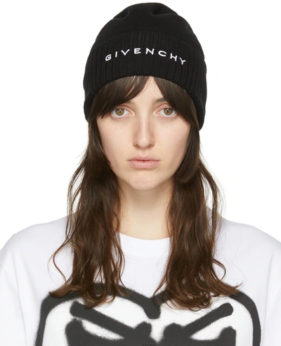 Givenchy Logo-embroidered Wool Beanie In Black/ivory