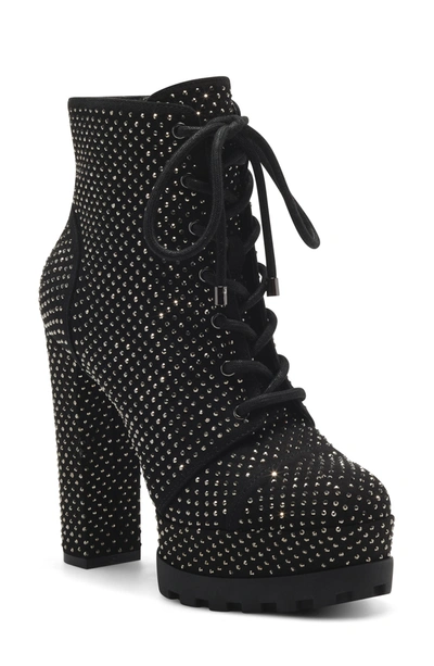 Jessica Simpson Irella Platform Combat Boot In Black Studded Rhinestone