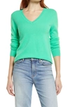 Nordstrom Cashmere Essential V-neck Sweater In Green Bright
