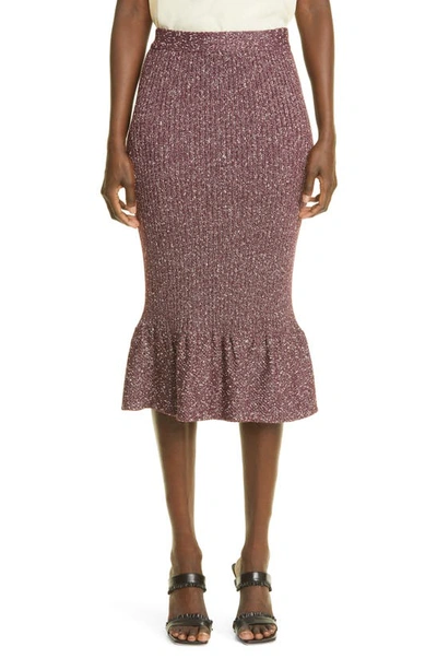 St John Ruffle Hem Tweed Knit Pencil Skirt In Raisin/vanilla