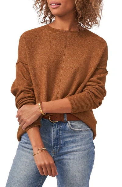 Vince Camuto Center Seam Crewneck Sweater In Toasted Brown