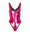 Saint Laurent Lamé Jersey Bodysuit In Fuxia