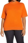 Lafayette 148 Metallic Trim Cashmere Mock Neck Sweater In Ember Orange