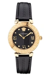 Versace Greca Icon Ip Yellow Gold Leather Strap Watch