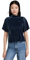 Free People Claudia Puff Sleeve Velvet Top In Outerspace