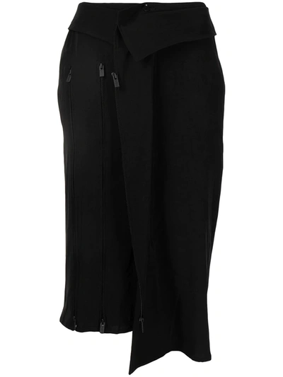 Yohji Yamamoto Asymmetric Zip Detail Skirt In Schwarz