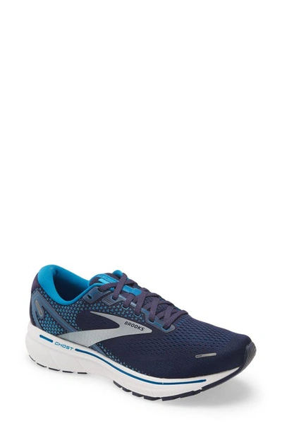 Brooks Ghost 14 Running Shoe In Blue/ Silver/ White