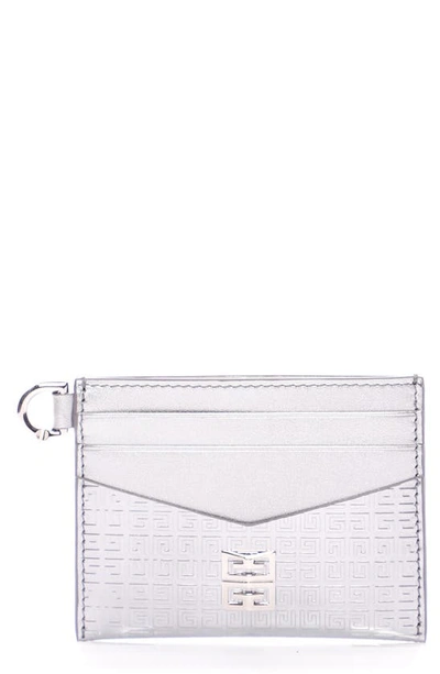 Givenchy 4g Embossed Metallic Leather Card Case In Silvery