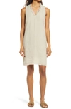 Tommy Bahama Two Palms Ruffle V-neck Linen A-line Dress In Beige