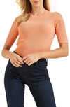 Guess Naomi Ribbed Short Sleeve Sweater In Cream Rose