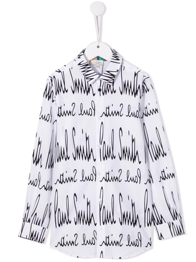 Paul Smith Junior Teen Logo-print Button-up Shirt In White