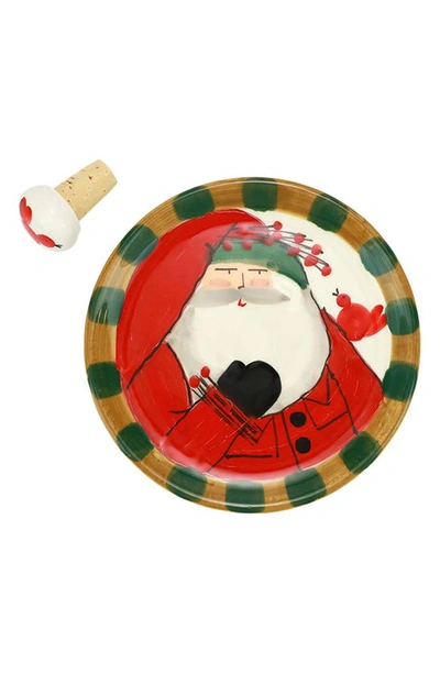 Vietri Old St. Nick Canapé Plate & Cork Stopper Set In Multicolor